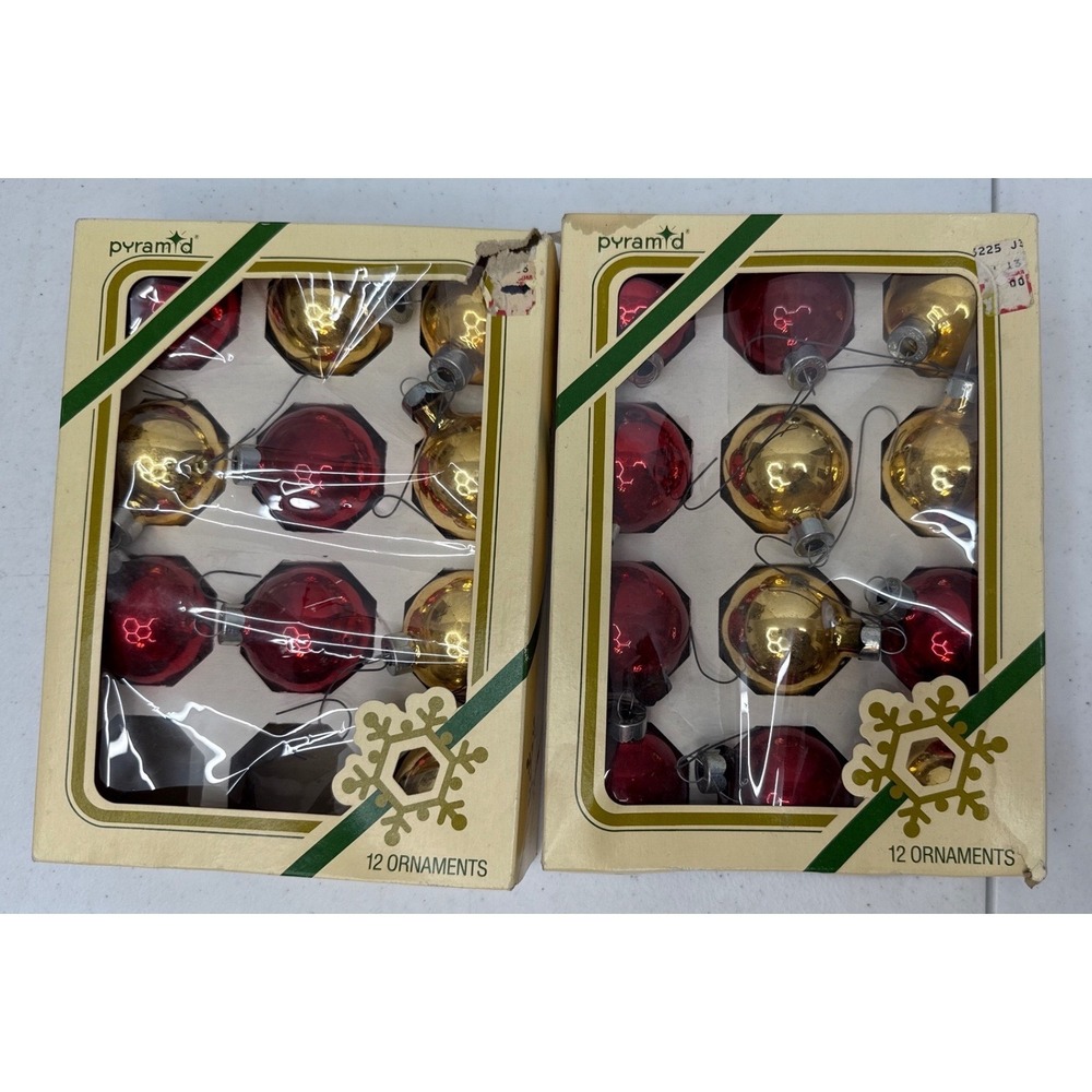 Vintage‎ Rauch Pyramid Glass Ornaments Red Gold Lot 22 Christmas Geometric READ